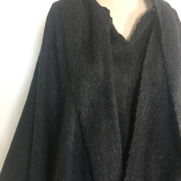 TUMI alpaca fringed poncho in a dark charcoal gray - Picture 10 of 13